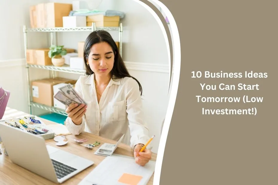 A person working on a laptop with a notebook and coffee, researching low-investment business ideas to start immediately.