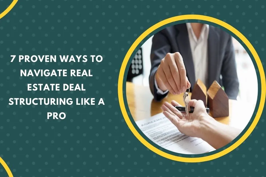 Real estate agent explaining deal structuring to a client using charts and documents.