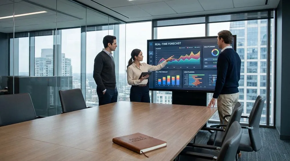 Finance team reviewing a rolling forecast dashboard for budget planning