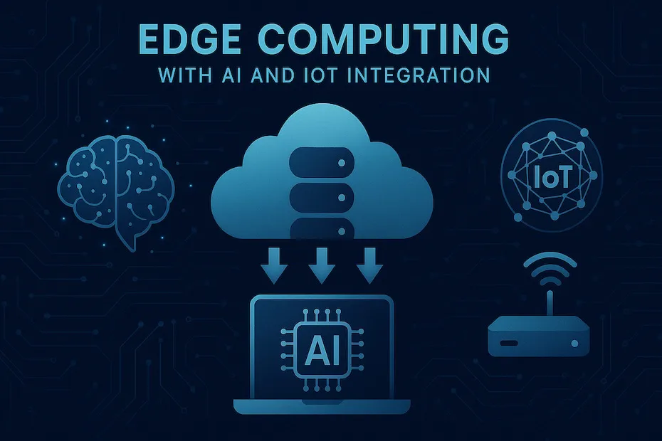 Text: Edge computing concept with AI and IoT integration.