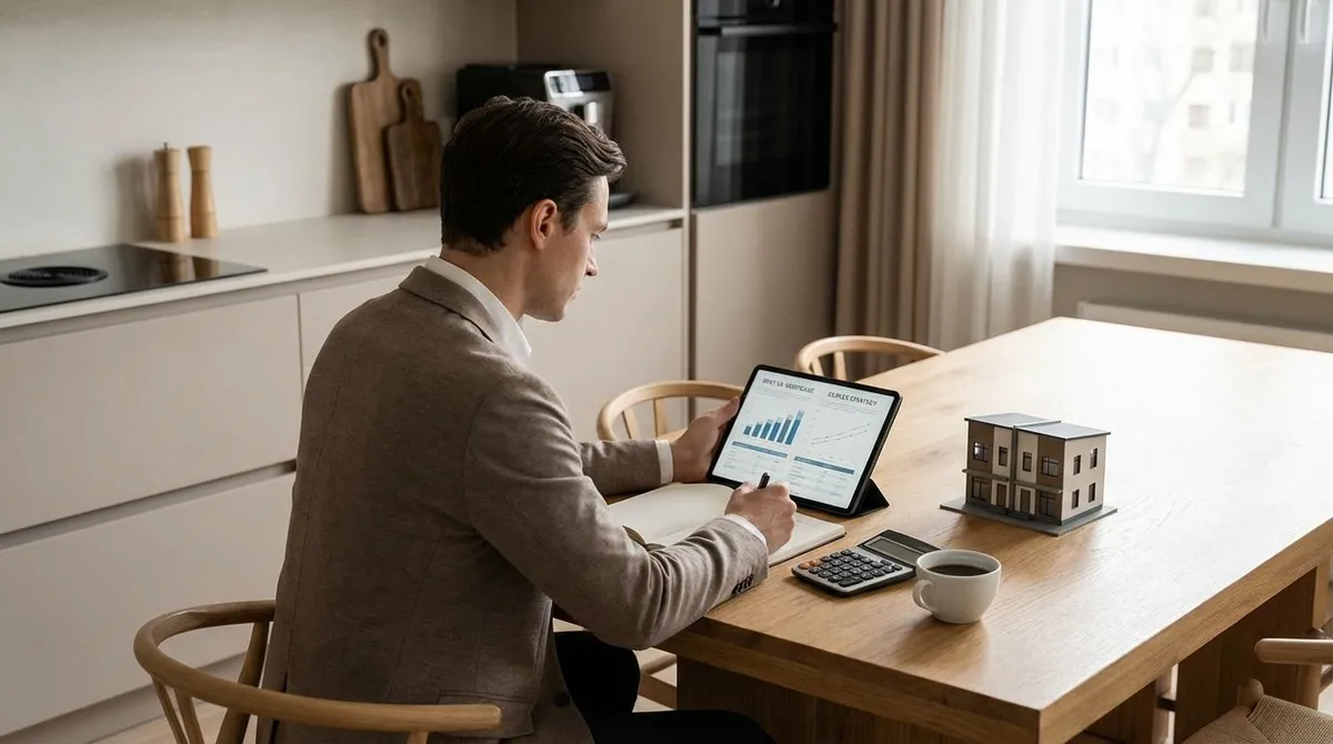 Homeowner reviewing rental income numbers in a duplex to house hack and offset the mortgage
