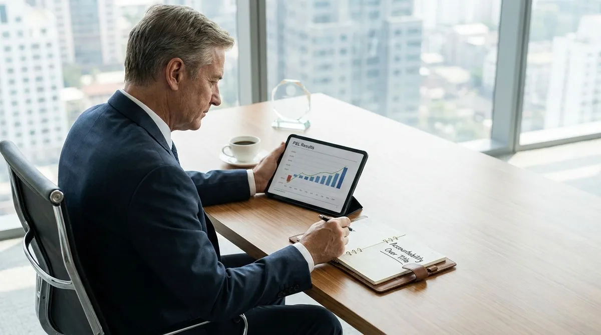 Business leader reviewing profit and loss results on a financial dashboard