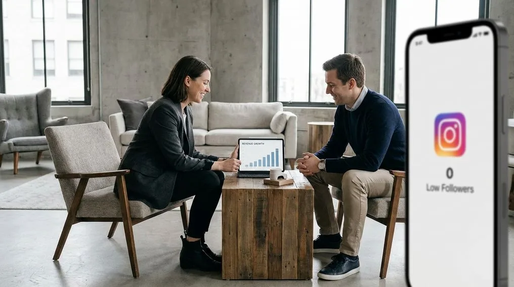 Founder discussing a product with an early paying customer at a desk